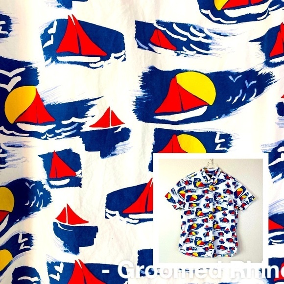 J. Crew Sailboat Cotton Button Up Short Sleeve Shirt Size M - Picture 2 of 7